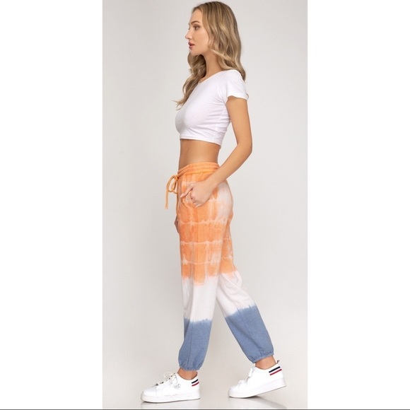 She and sky joggers size L sweatpants cotton knit pants Tie dye pockets joggers - Picture 6 of 14